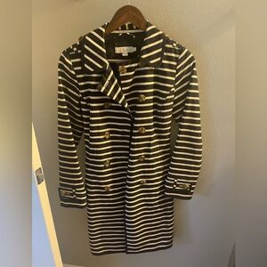 Striped Blue and White Women's Trench Coat